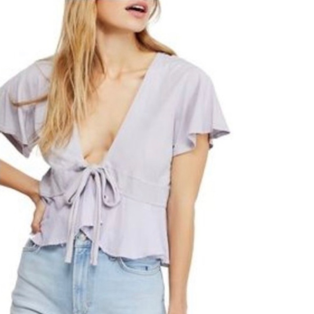 Free People We the Free Lavender Purple Tie Front Top Sz M NWOT